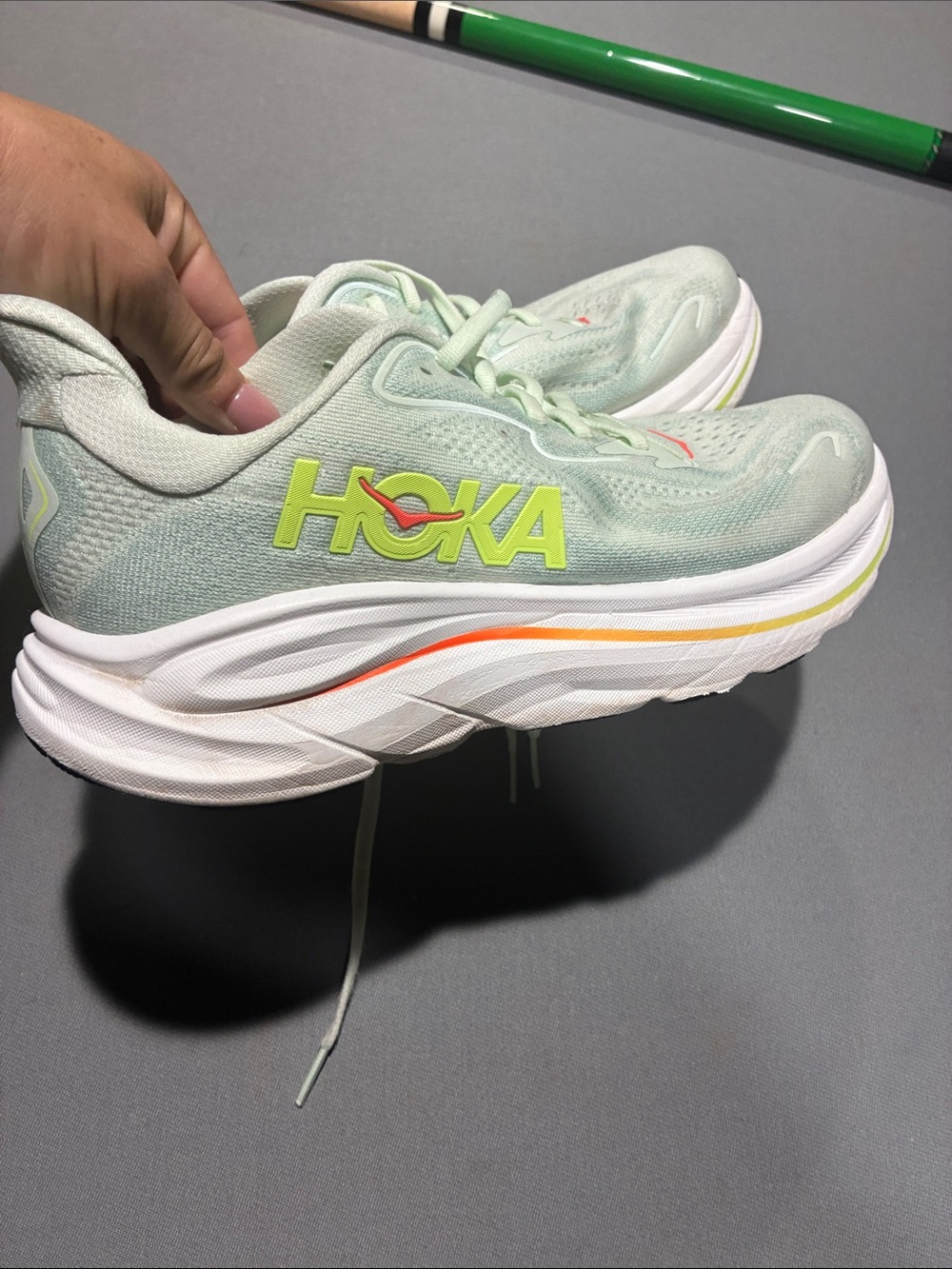 Hoka Women's Mint Green Athletic Running Shoes with Neon Accents